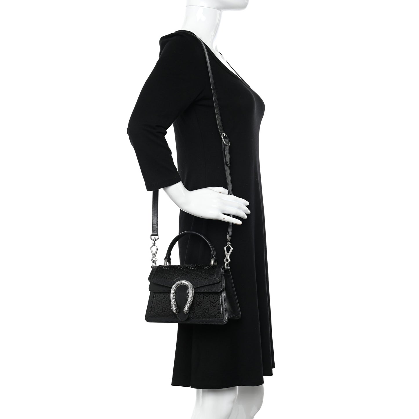 Satin Crystal GG Monogram Mini Dionysus Top Handle Bag Black