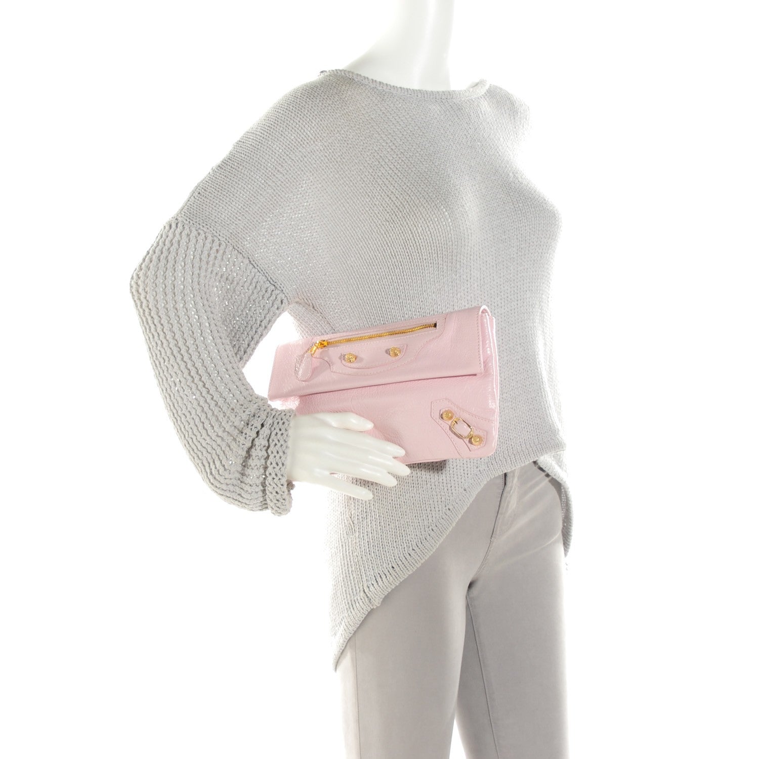 Balenciaga Agneau Giant 12 Gold Hardware Envelope Clutch Rose Poudre 2 of 7