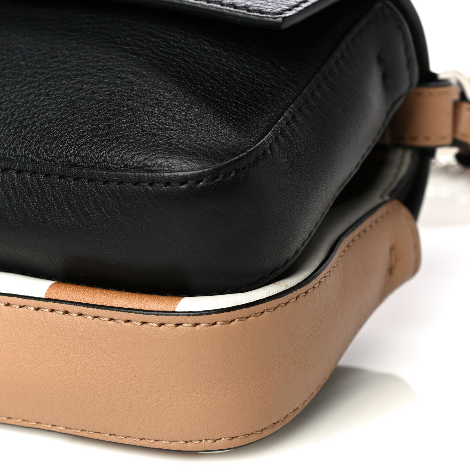 Fendi Calfskin Striped Flowerland Bow Micro Double Baguette Brown Black White 12 of 13