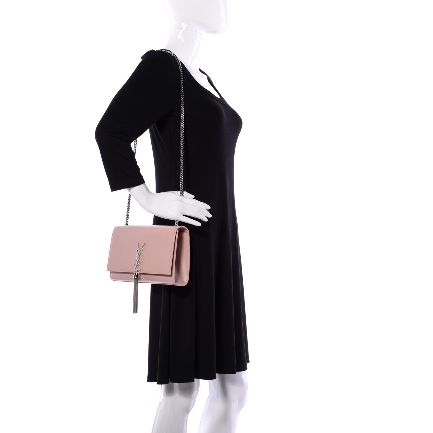 SAINT LAURENT Smooth Calfskin Medium Classic Monogram Kate Tassel Satchel Pale Pink