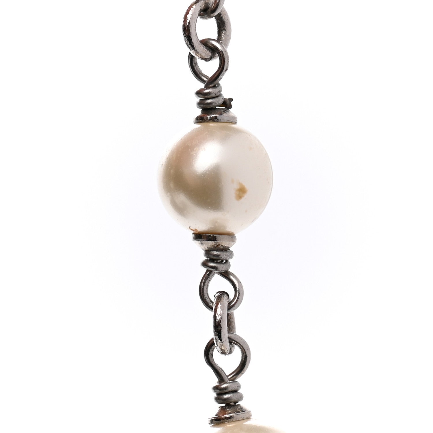 Chanel Graduated Pearl Crystal CC Long Necklace Silver 8 of 9