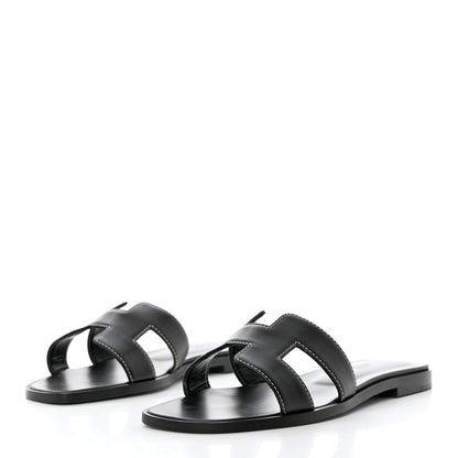 Hermes Box Calfskin Oran Sandals 36 Black 3 of 9