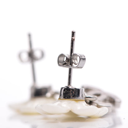 Chanel Enamel Flower CC Drop Earrings White 3 of 3