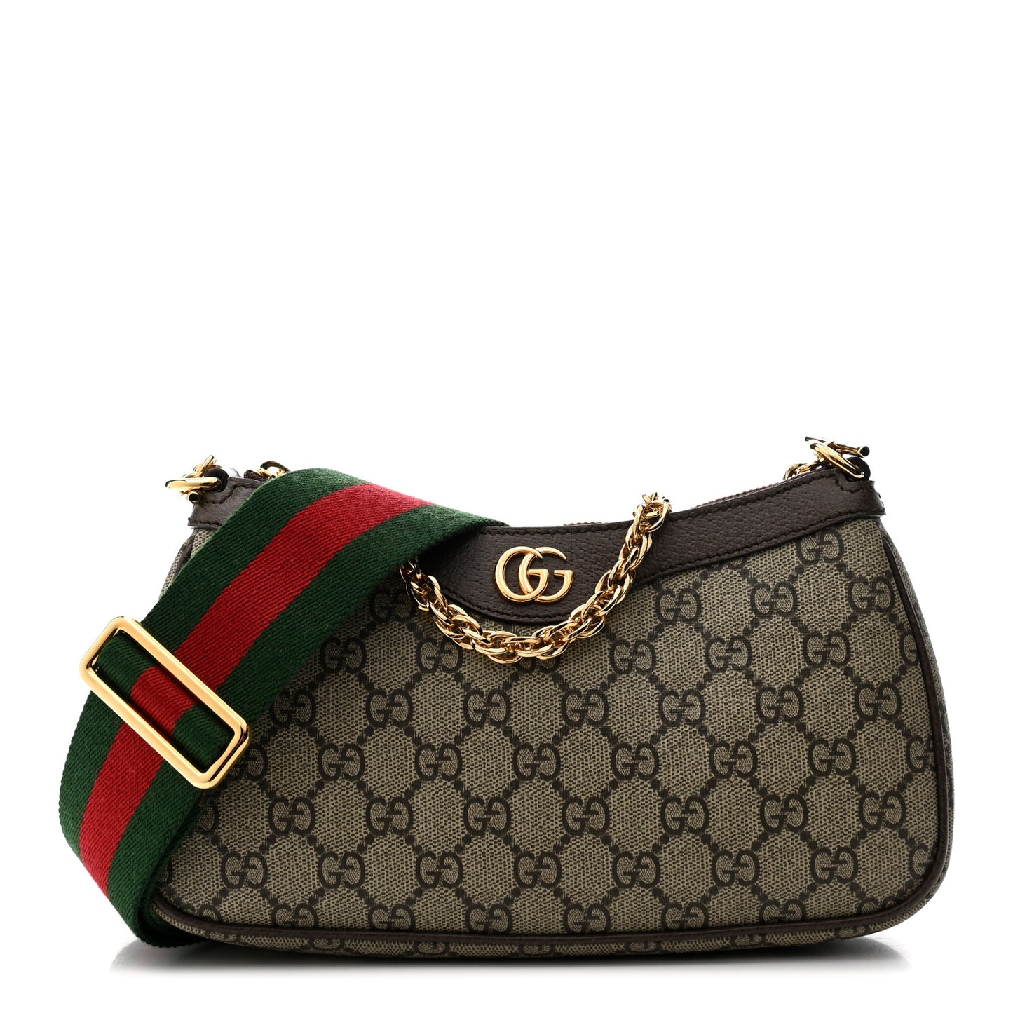 GG Supreme Monogram Textured Dollar Calfskin Web Small Ophidia GG Handbag Beige Ebony New Acero
