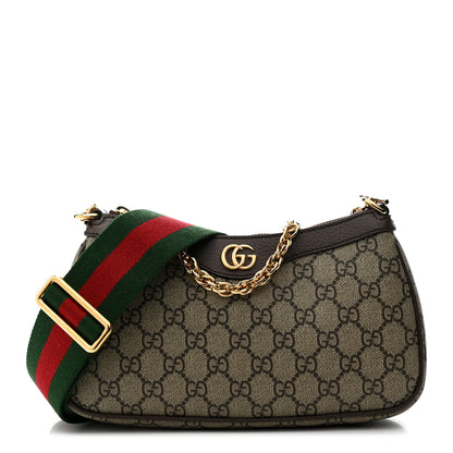 Gucci GG Supreme Monogram Textured Dollar Calfskin Web Small Ophidia GG Handbag Beige Ebony New Acero 1 of 21