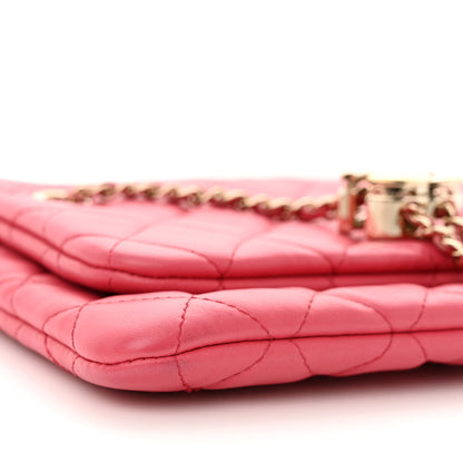 Chanel Shiny Lambskin Quilted Small Double Case With Strap Pink 10 of 11
