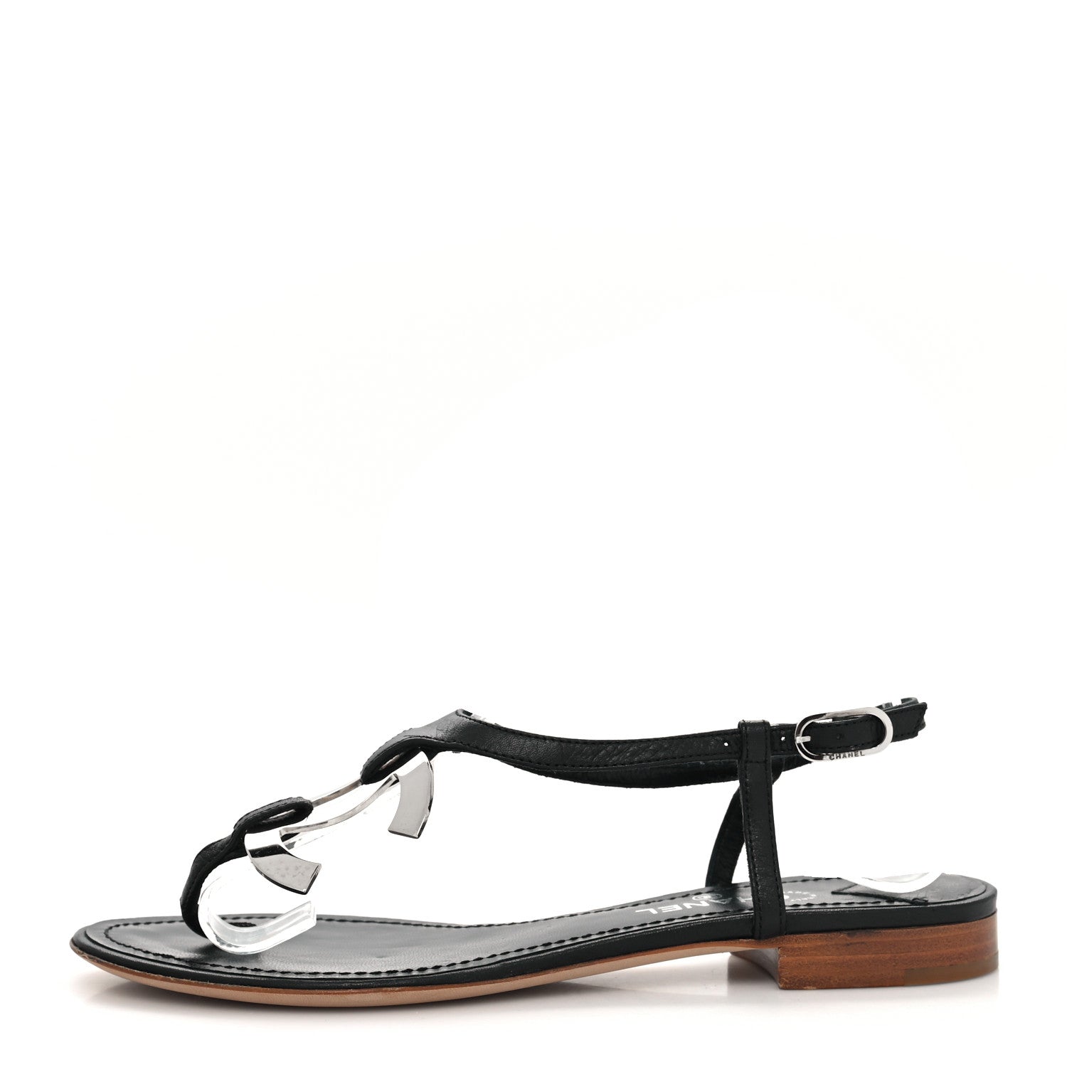 Chanel Calfskin CC Thong Sandals 36 Black 1 of 8
