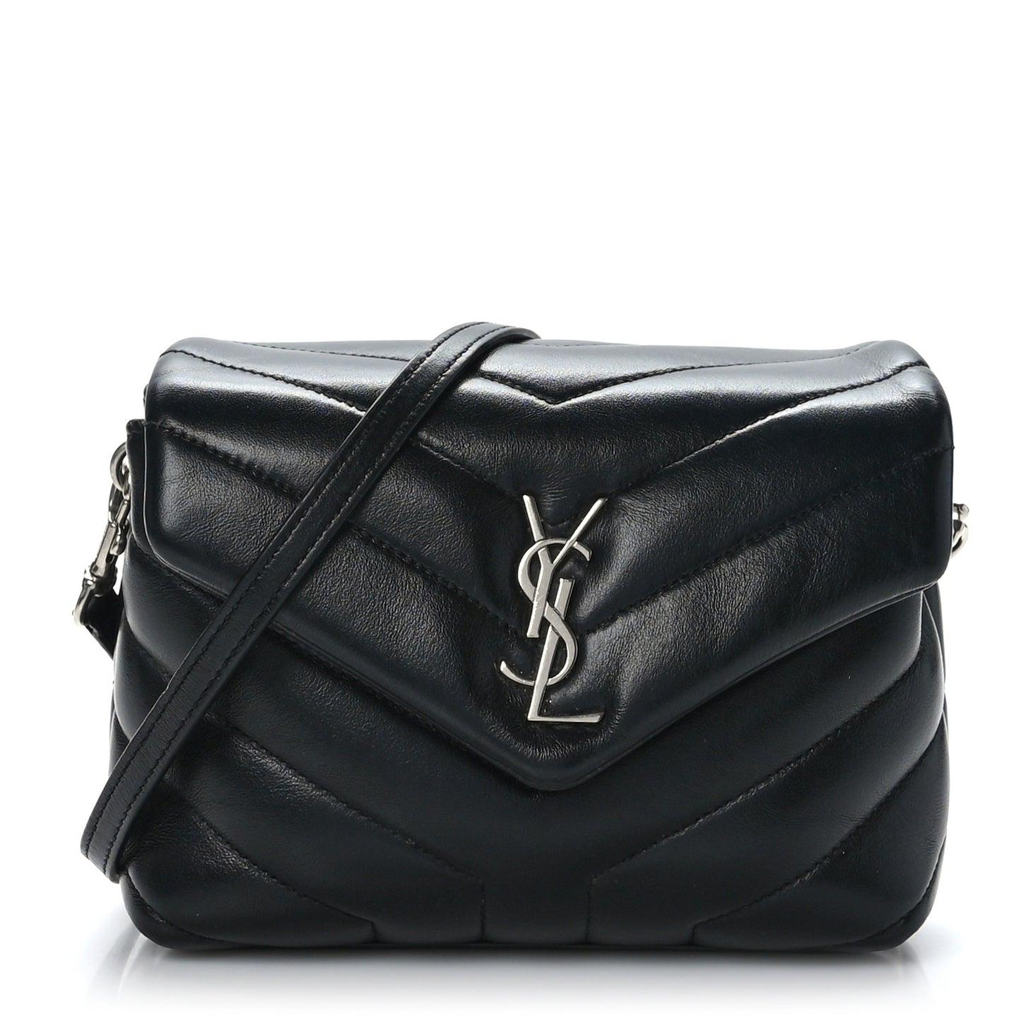 Calfskin Y Quilted Monogram Toy Loulou Crossbody Bag Black