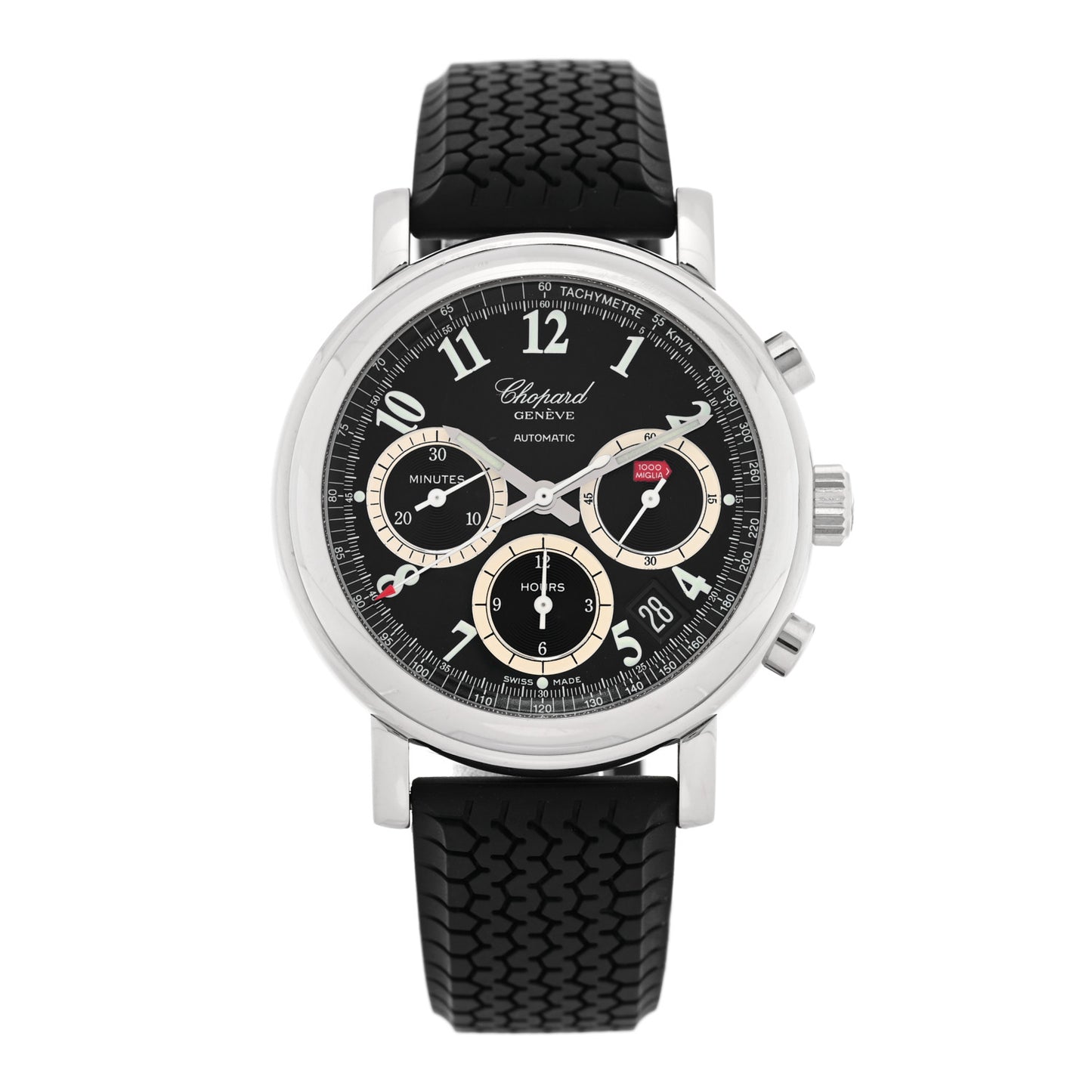 Stainless Steel Rubber 39mm Mille Miglia Chronograph Automatic Watch Black