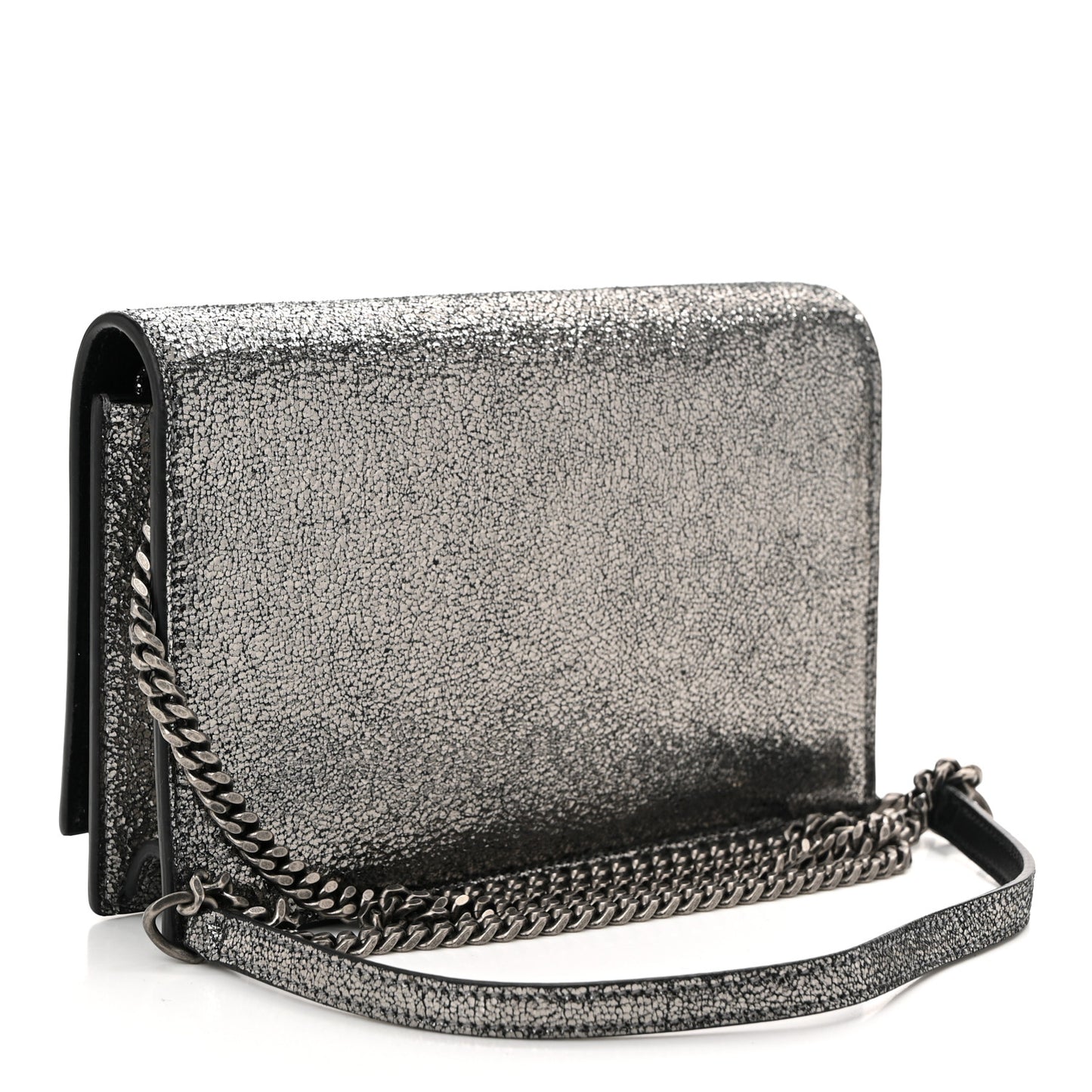 Metallic Calfskin Classic Monogram Kate Tassel Chain Wallet Gun Metal