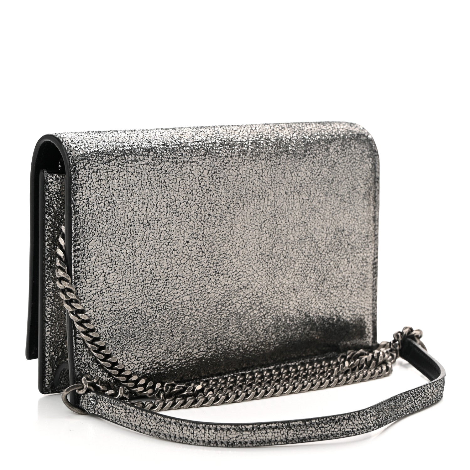 Saint Laurent Metallic Calfskin Classic Monogram Kate Tassel Chain Wallet Gun Metal 3 of 10