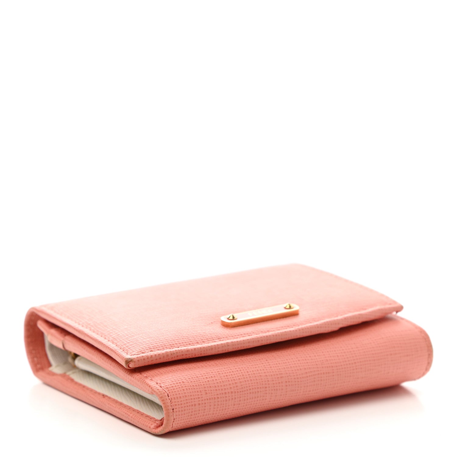 Fendi Vitello Elite Bi-Color Compact Wallet Pesca White 4 of 11