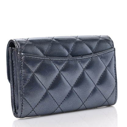 Chanel Metallic Lambskin Quilted Flap Card Holder Wallet Dark Blue 3 of 7