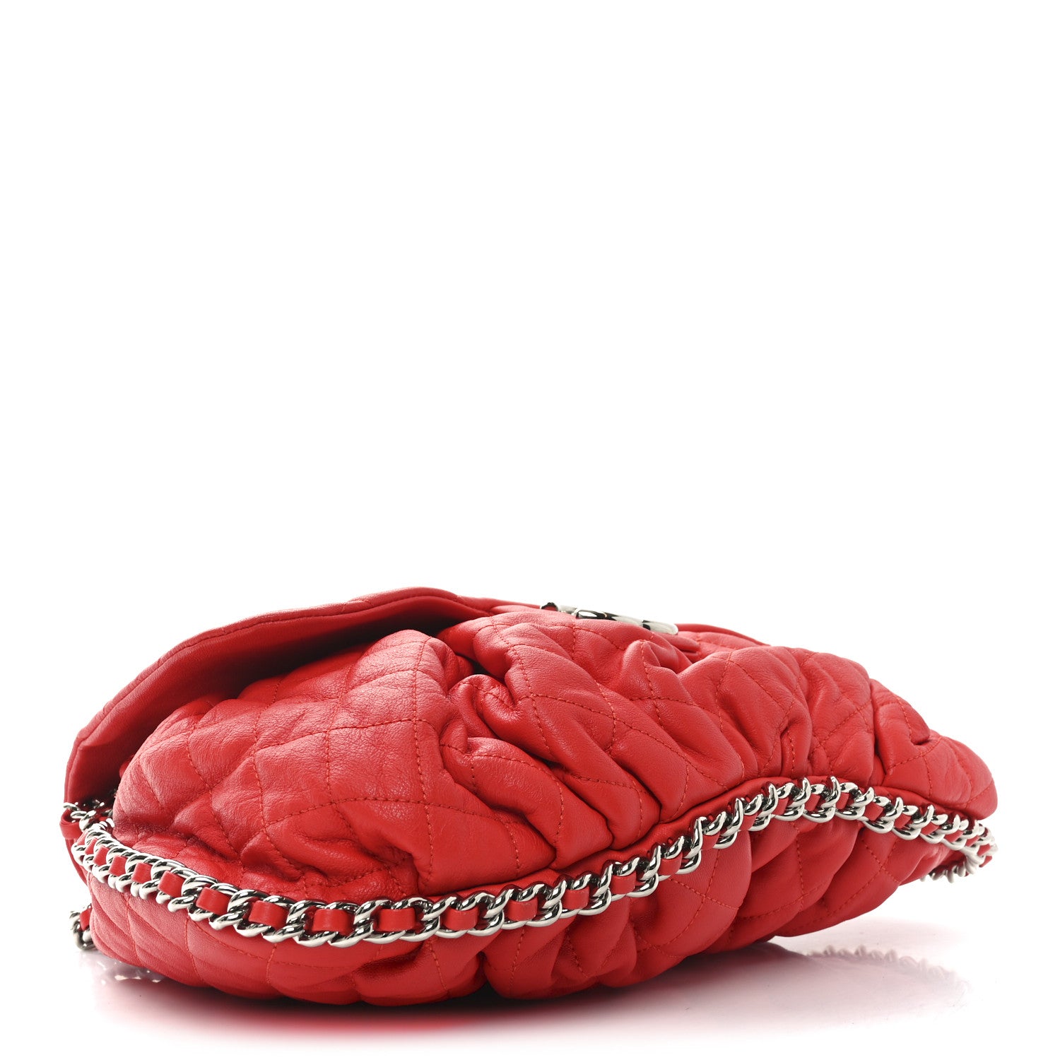 Chanel Washed Lambskin Quilted Large Chain Around Messenger Red 4 of 10