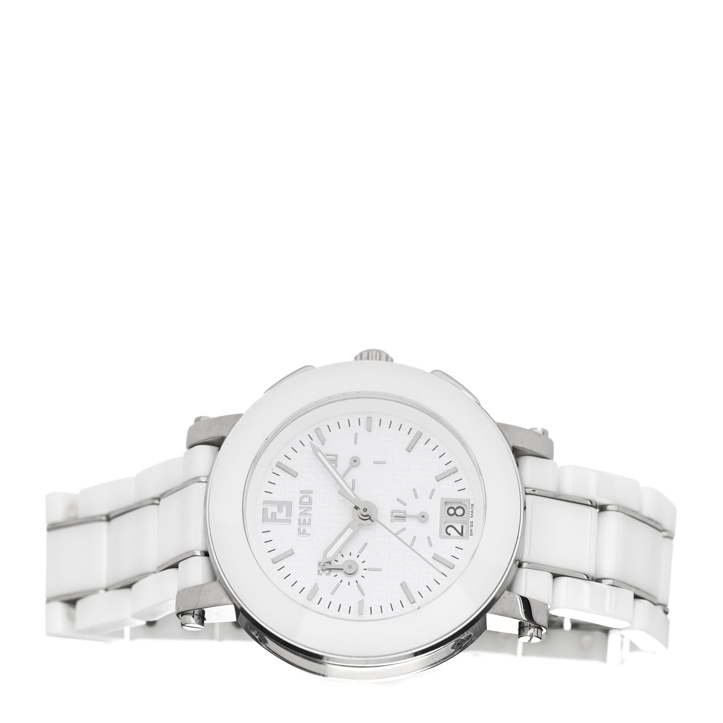 Stainless Steel Ceramic 38mm Chronograph Quartz Watch White