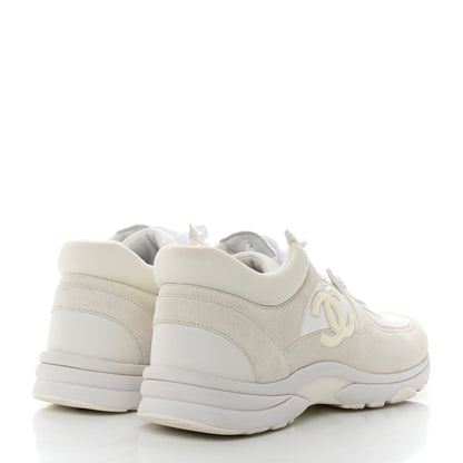 Chanel Suede Calfskin Fabric CC Sneakers 39.5 White 4 of 9
