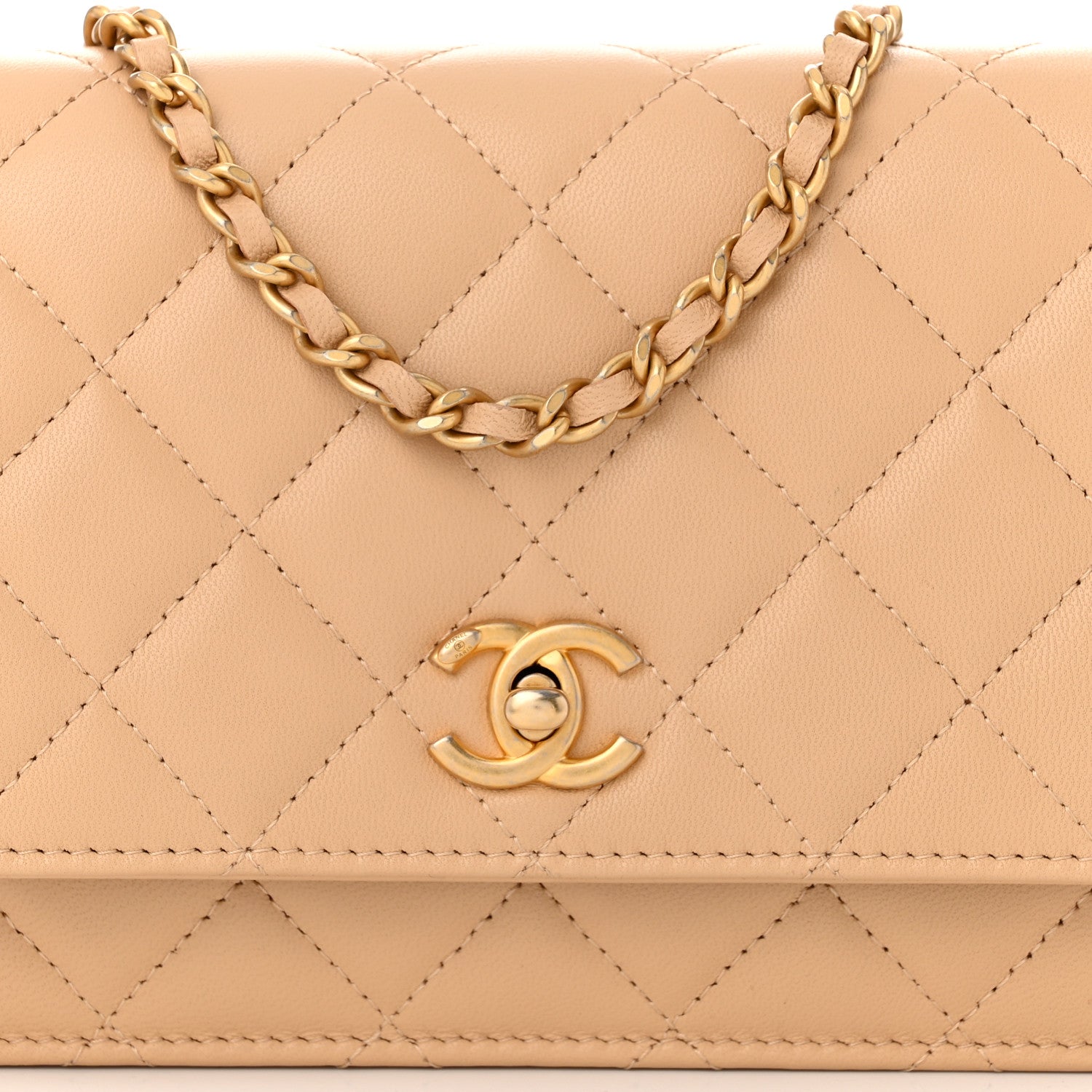 Chanel Lambskin Quilted CC Pearl Crush Wallet on Chain WOC Beige 9 of 12