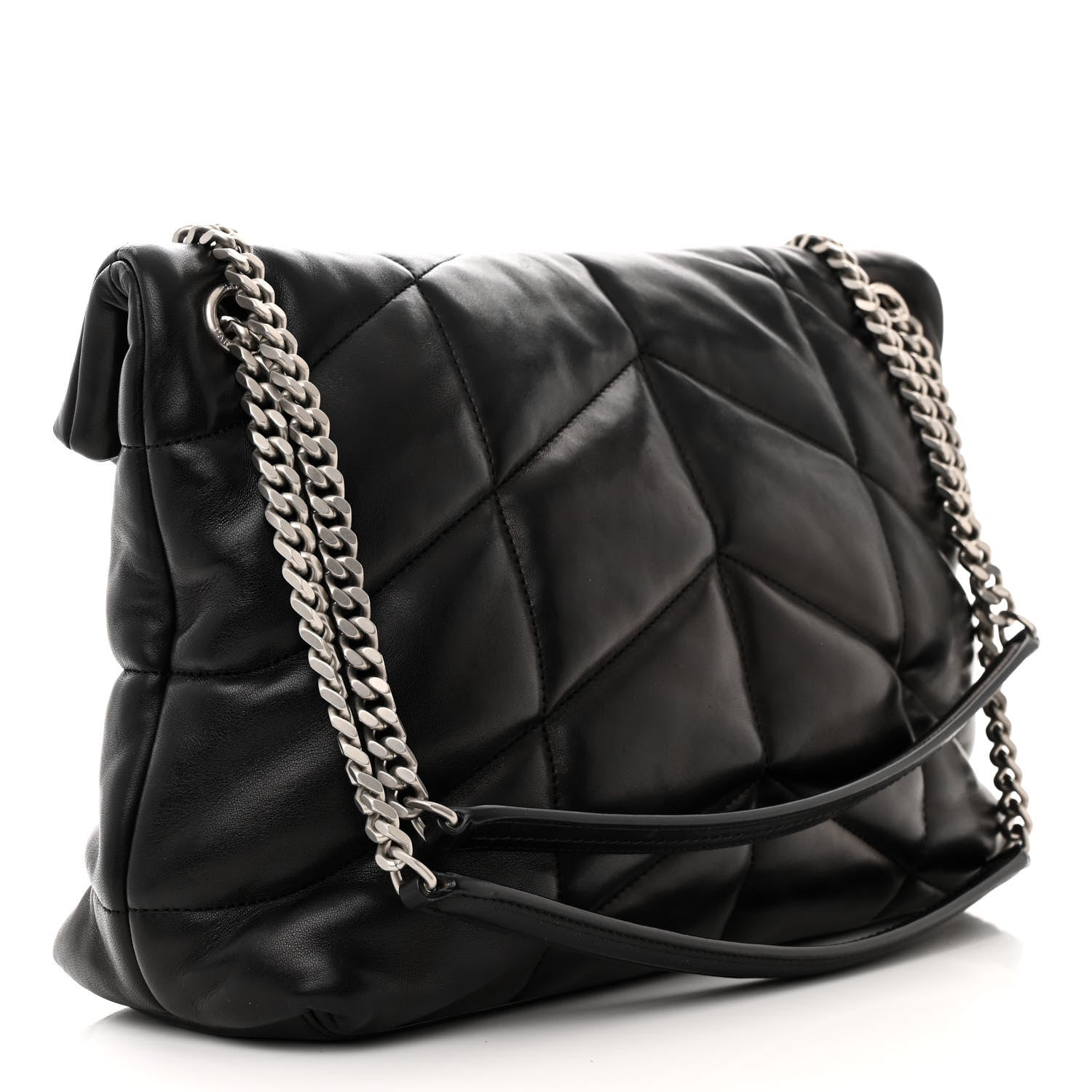 Saint Laurent Lambskin Quilted Medium Loulou Puffer Monogram Chain Satchel Black 3 of 13