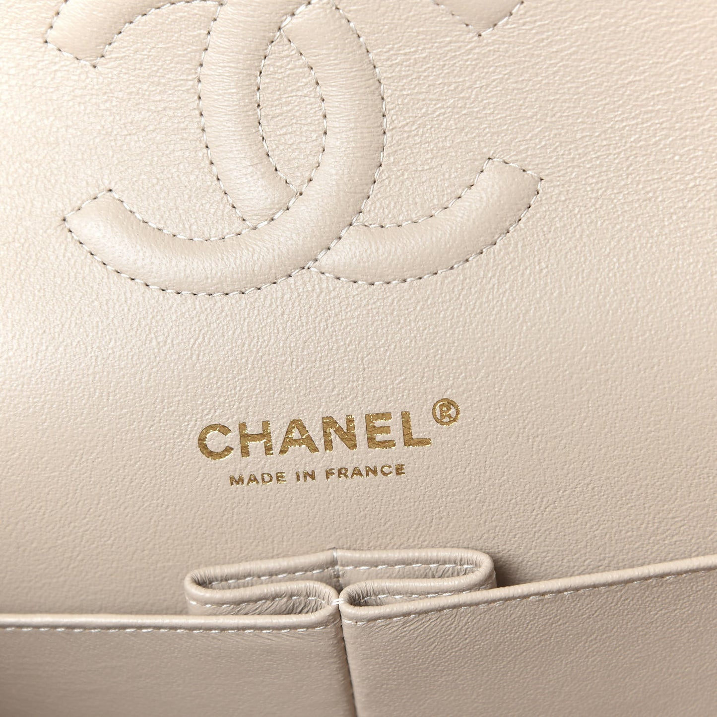 Lambskin Quilted Medium Double Flap Beige