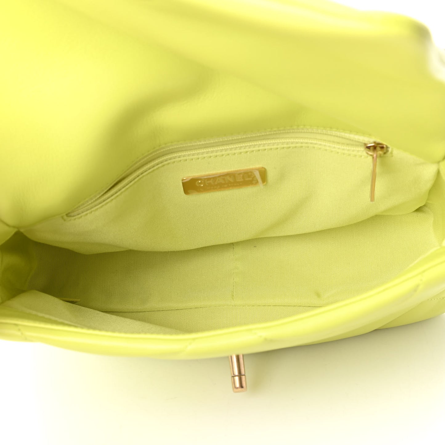 Lambskin Quilted Medium Chanel 19 Flap Neon Yellow