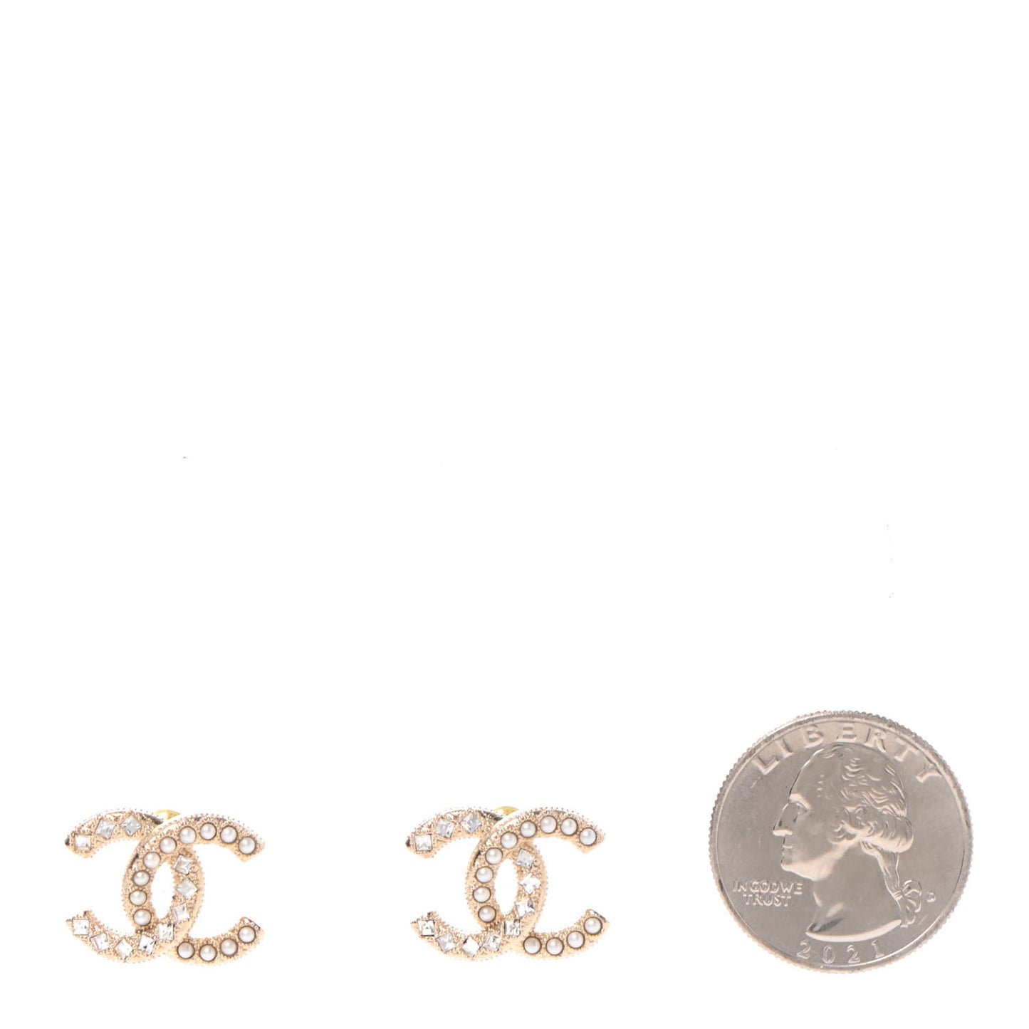 Pearl Crystal CC Earrings Gold