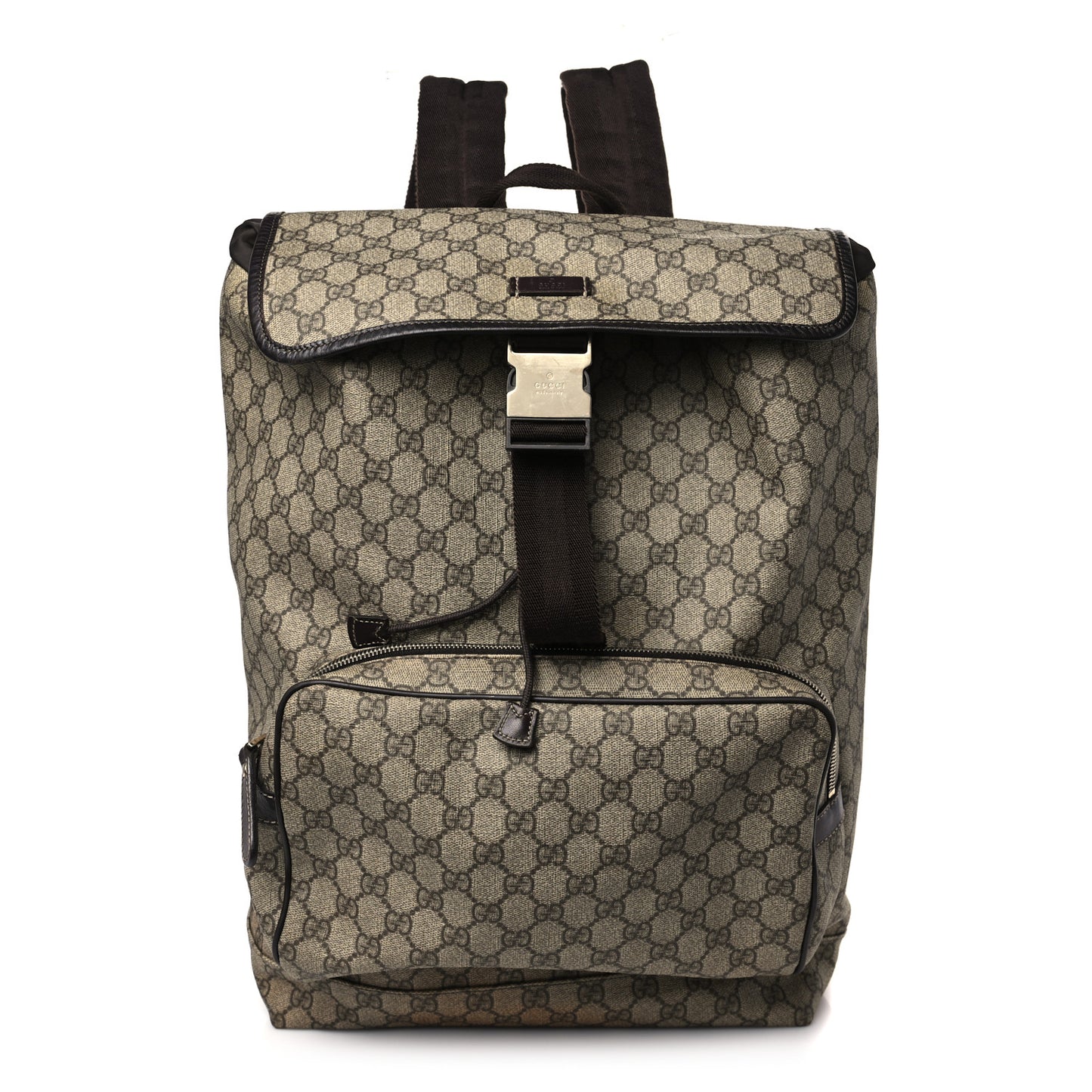 GG Supreme Monogram Medium Single Buckle Rucksack Backpack Beige Ebony Brown