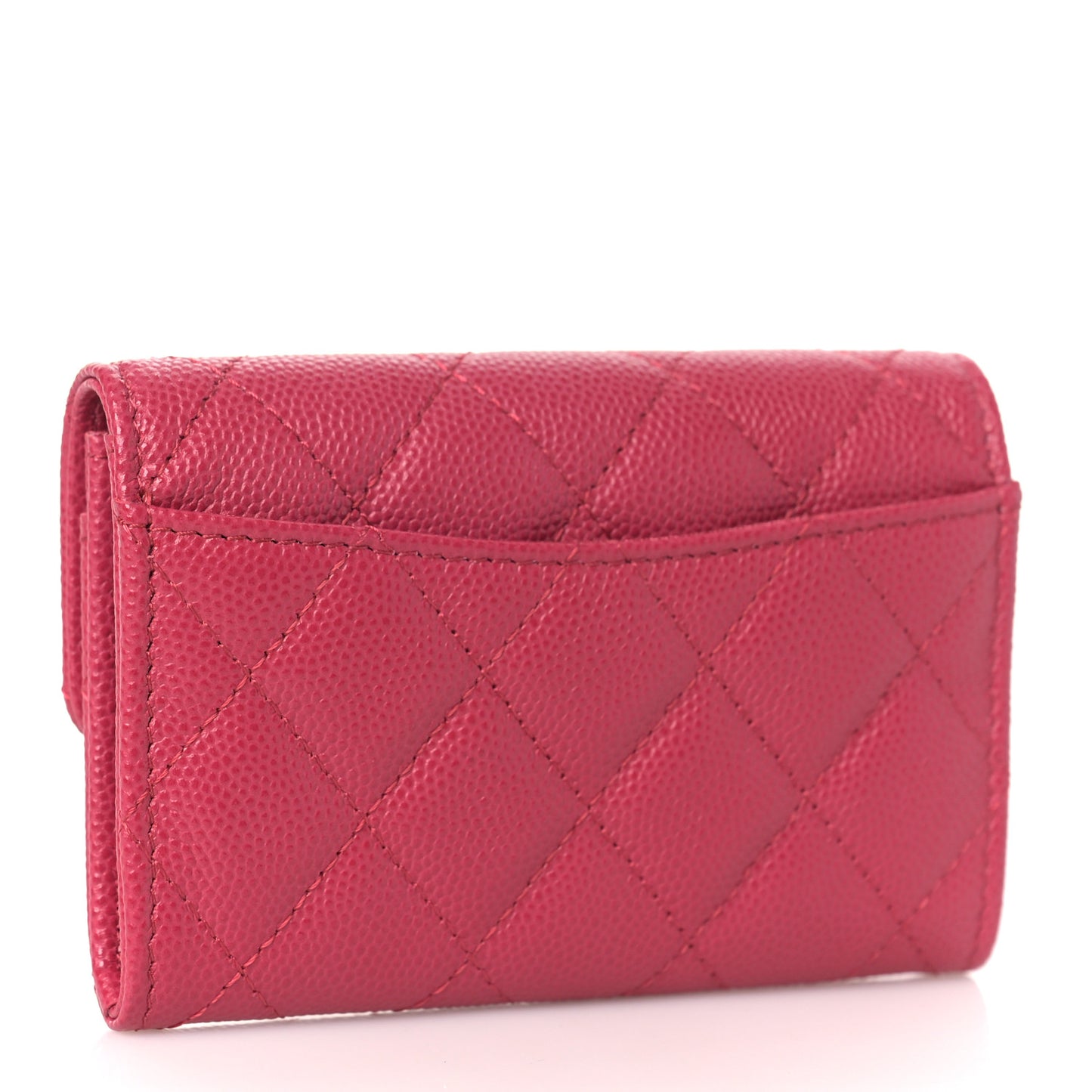 Caviar Quilted Flap Card Holder Wallet Fuchsia