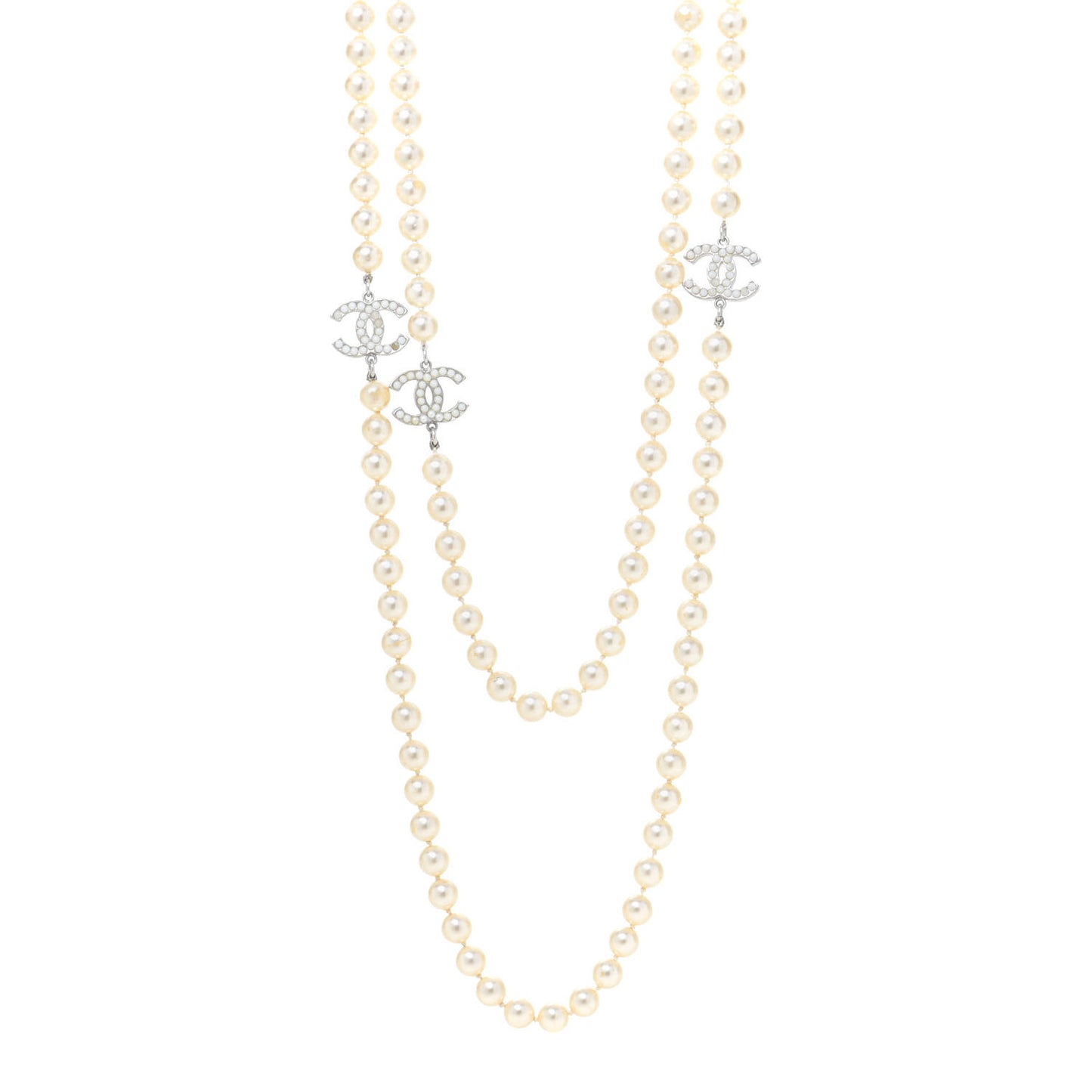 Pearl CC Long Necklace Light Gold