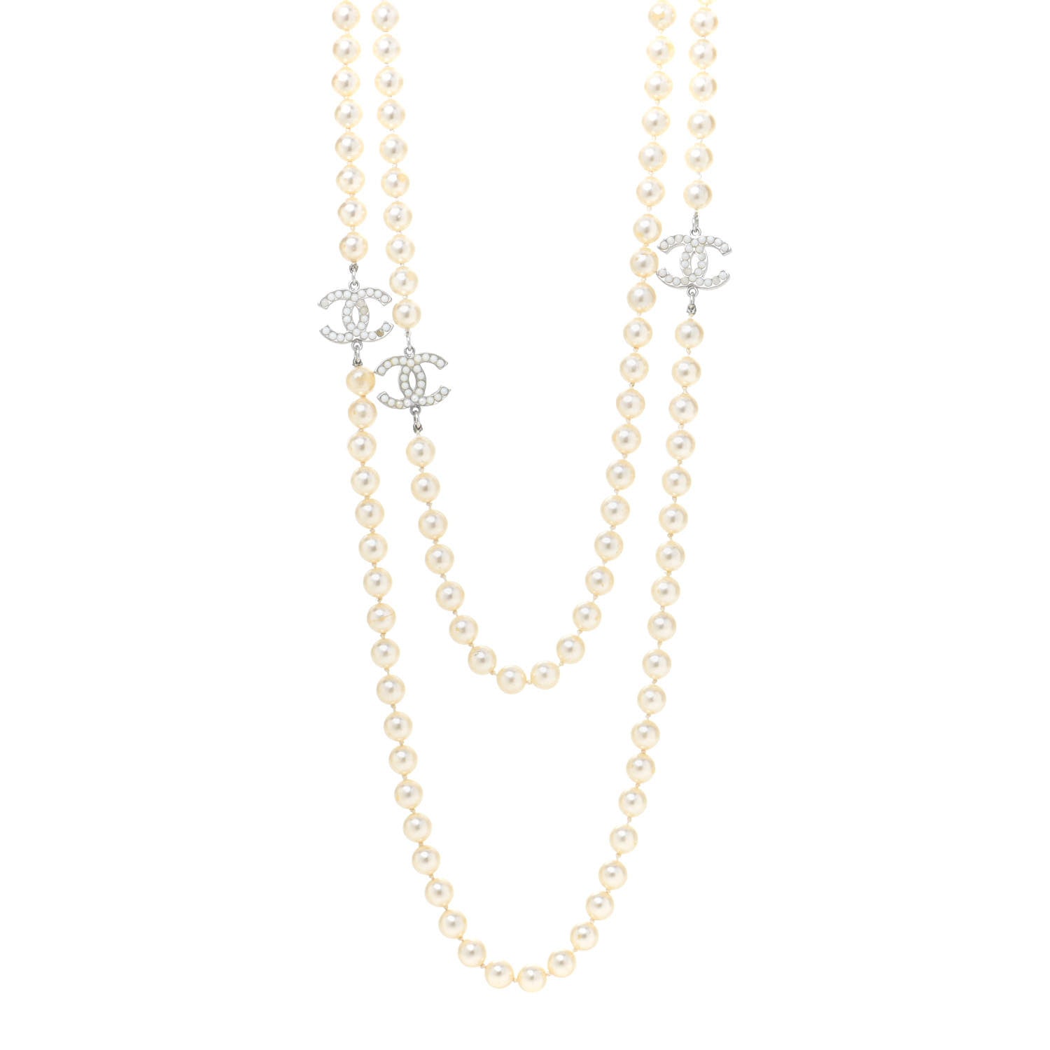 Chanel Pearl CC Long Necklace Light Gold 1 of 8