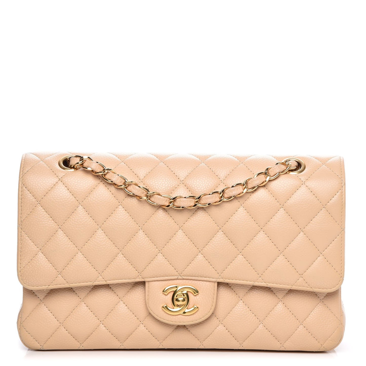 Caviar Quilted Medium Double Flap Beige Clair