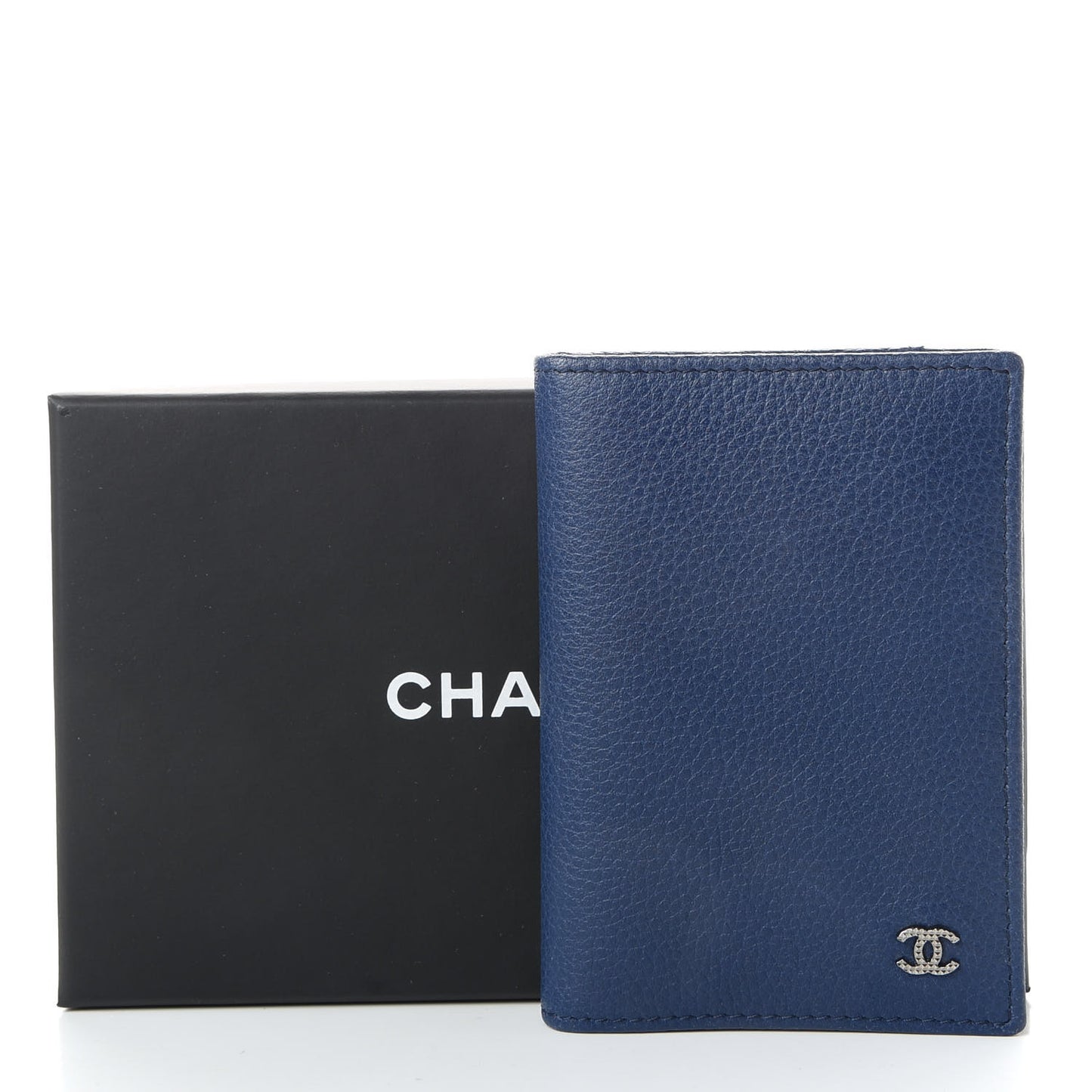Grained Calfskin Brilliant Card Holder Blue