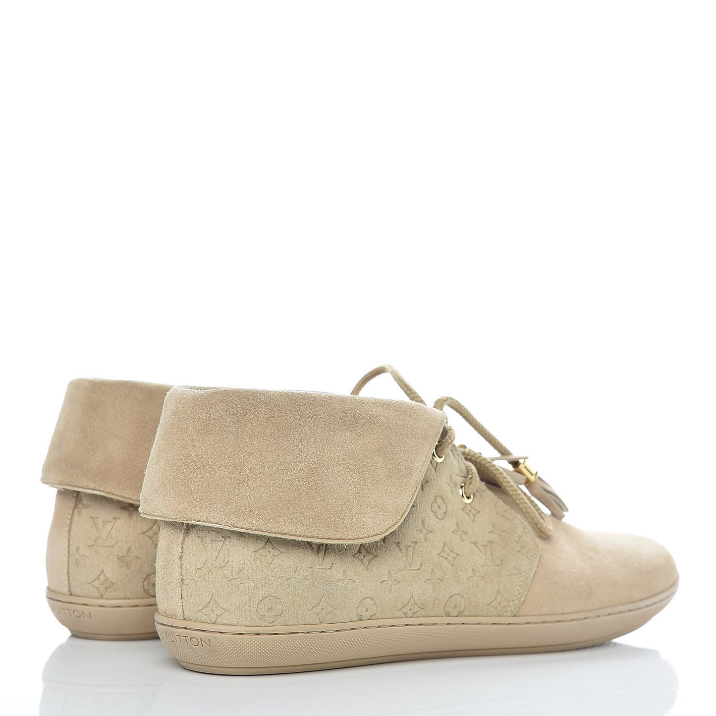 Suede Fold Over Sneakers 38 Beige