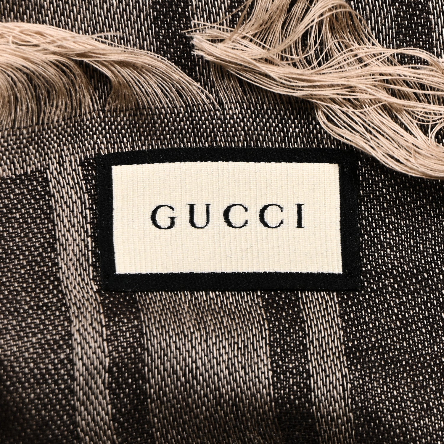 Gucci Wool Silk GG Monogram Diamante Plaid Surviee Shawl Beige Dark Brown 3 of 3