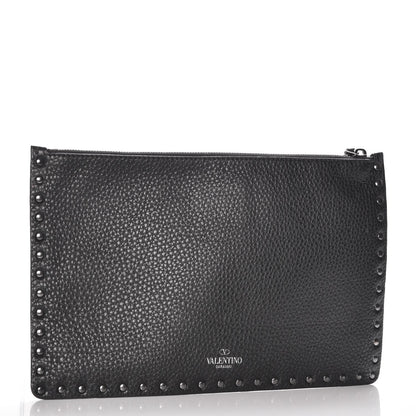Valentino Garavani Pebbled Calfskin Onyx Large Rockstud Rolling Zip Pouch Black 3 of 8