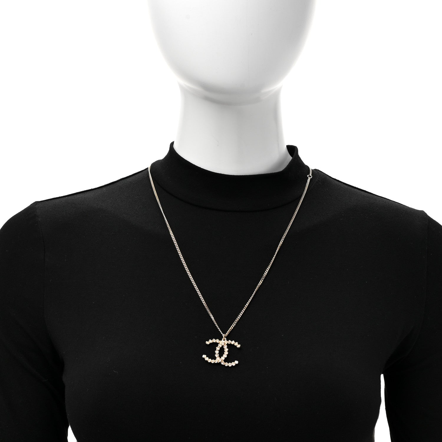 Chanel Crystal CC Pendant Necklace Gold 2 of 6