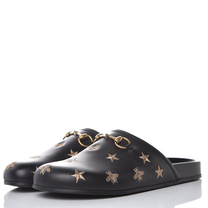 Gucci Calfskin Bee Star Embroidered Mens Horsebit River Slippers 8 Black 3 of 9