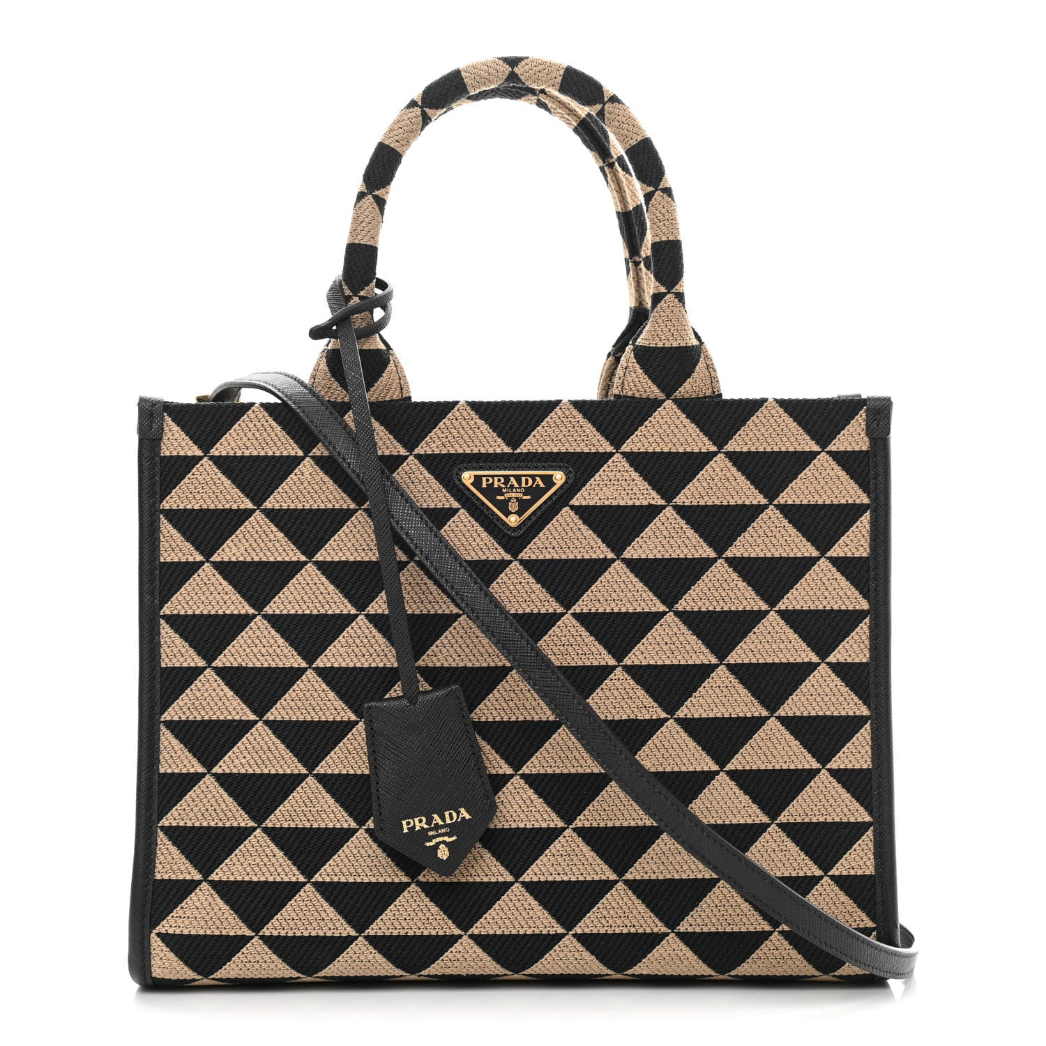 Prada Jacquard Saffiano Triangolo Symbole Embroidered Small Tote Black Corda 1 of 12