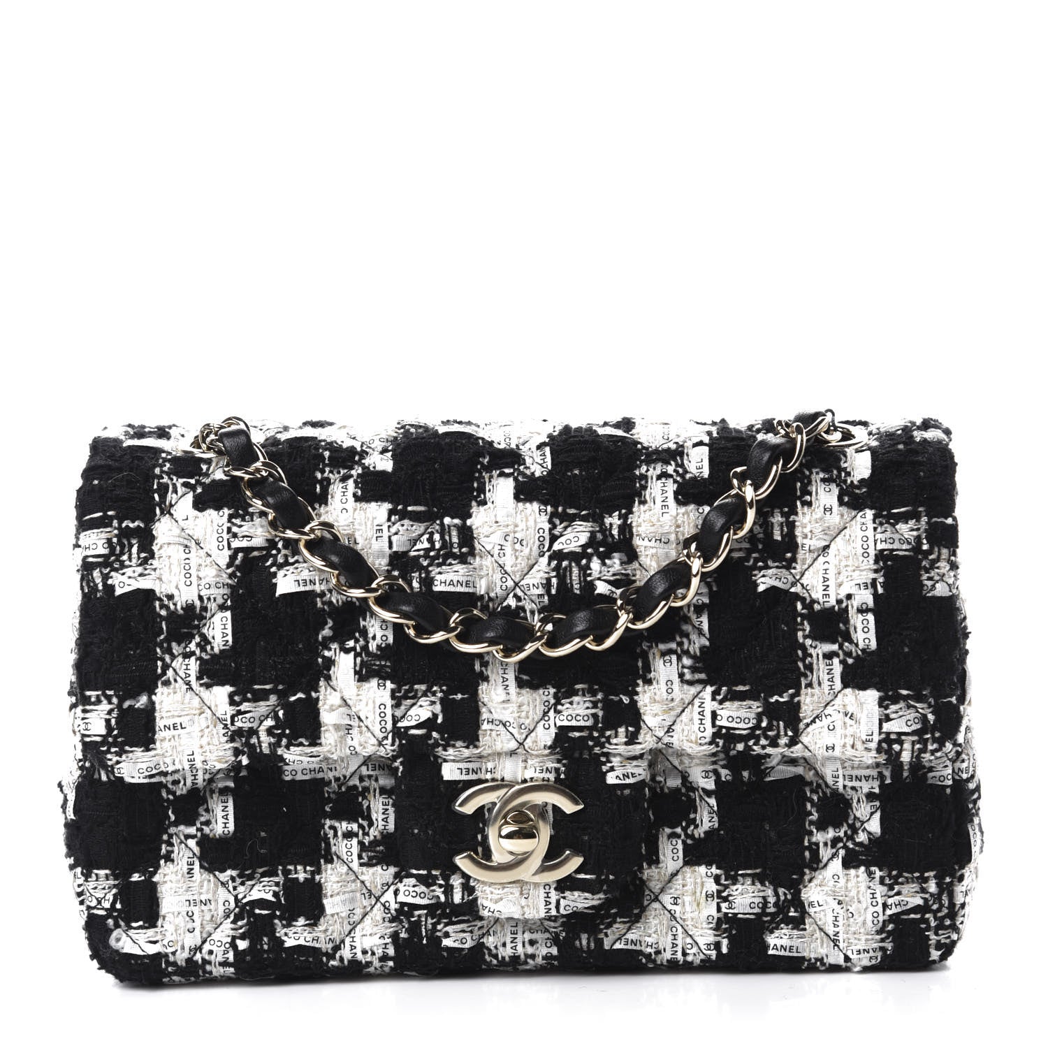 Chanel Tweed Quilted Mini Rectangular Flap Black Ecru White 1 of 10