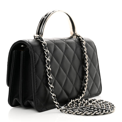 Chanel Lambskin Quilted Metal Top Handle Crossbody Flap Black 3 of 11