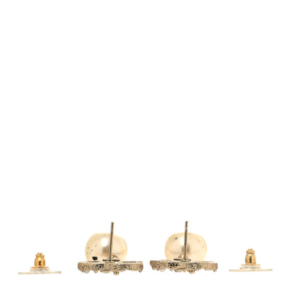 Chanel Crystal Pearl CC Drop Earrings Gold 3 of 6
