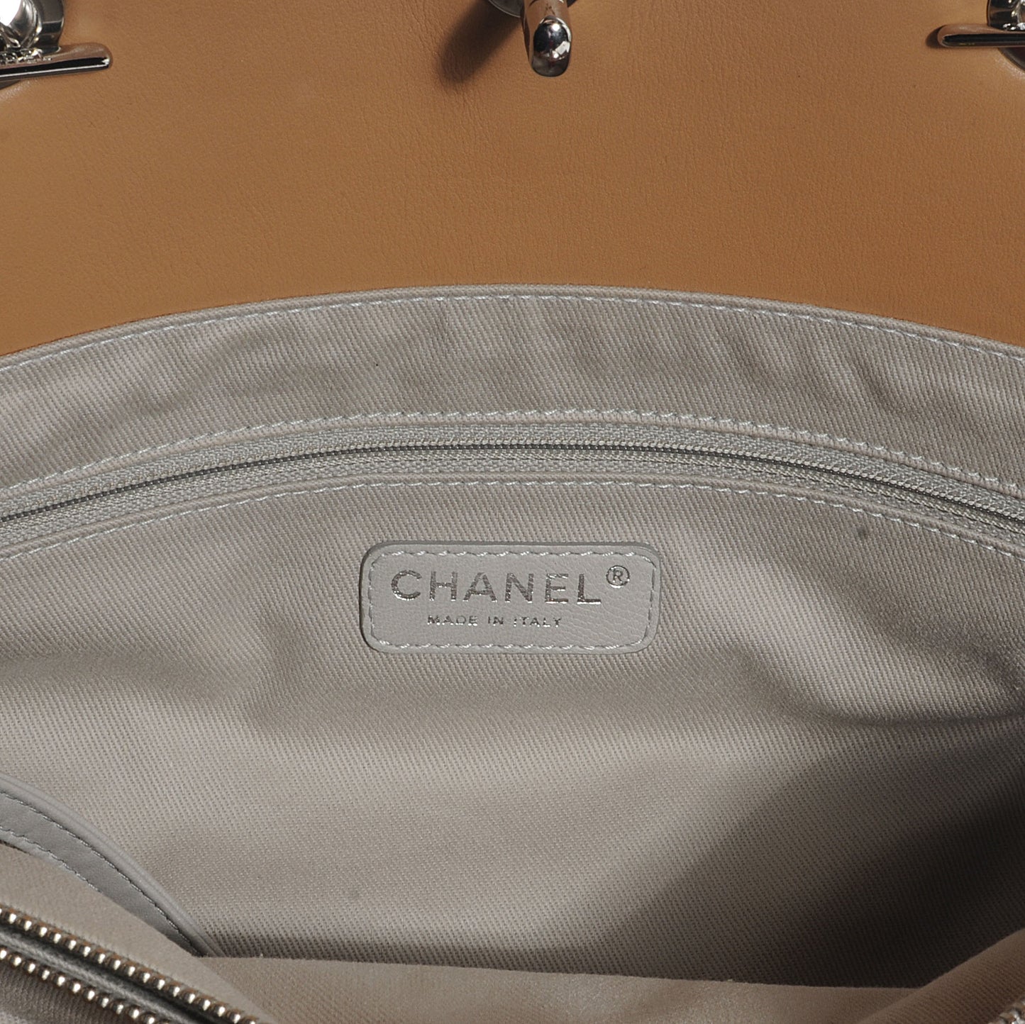 Aged Calfskin Quilted Be CC Tote Beige