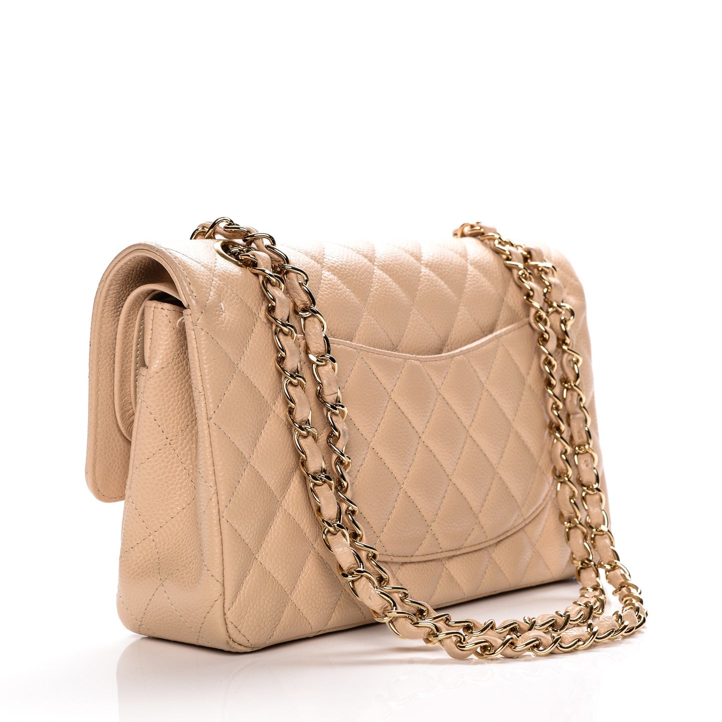 Caviar Quilted Medium Double Flap Beige Clair