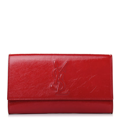 Saint Laurent Textured Patent Monogram Large Belle De Jour Clutch Red 1 of 5