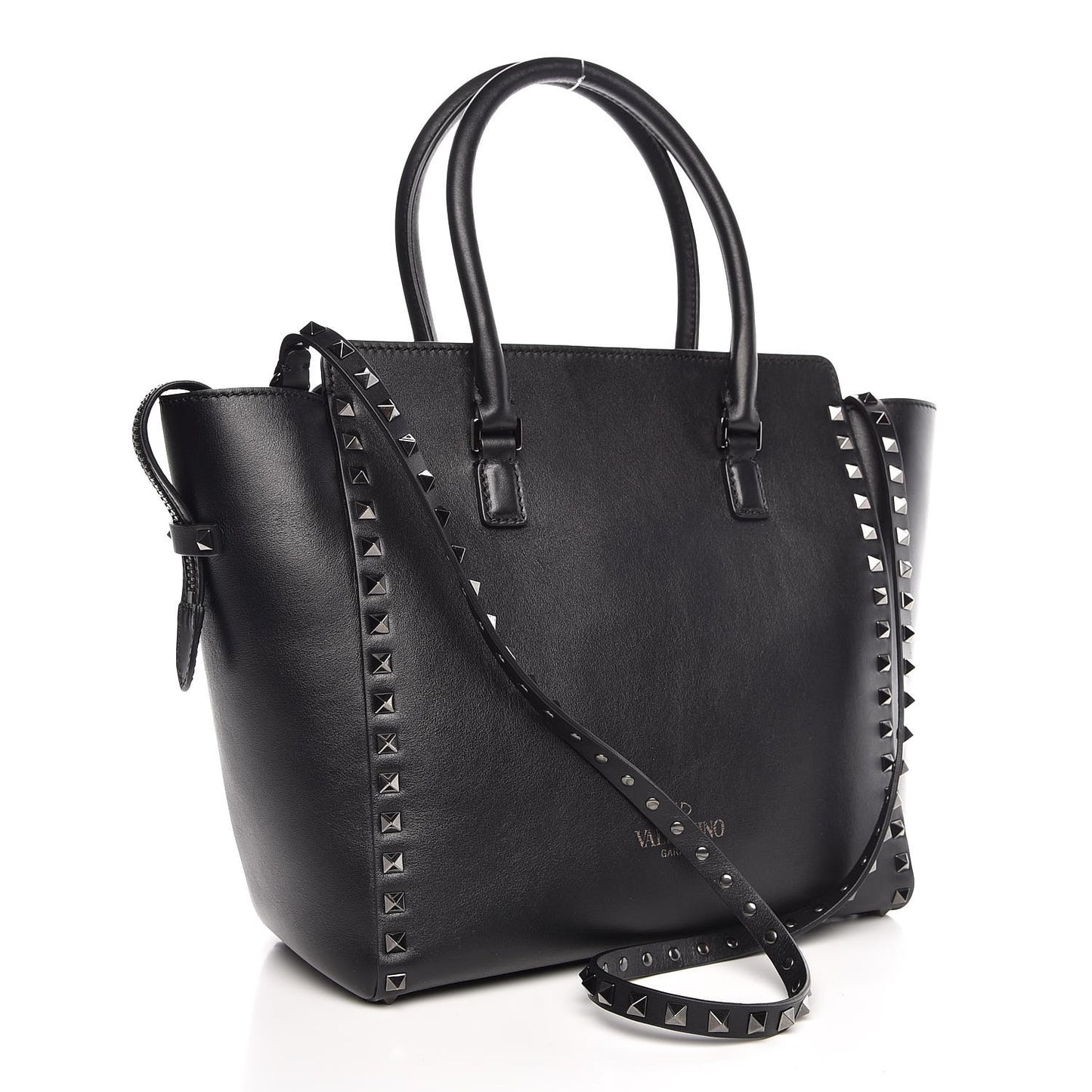 Vitello Rockstud Double Handle Tote Black