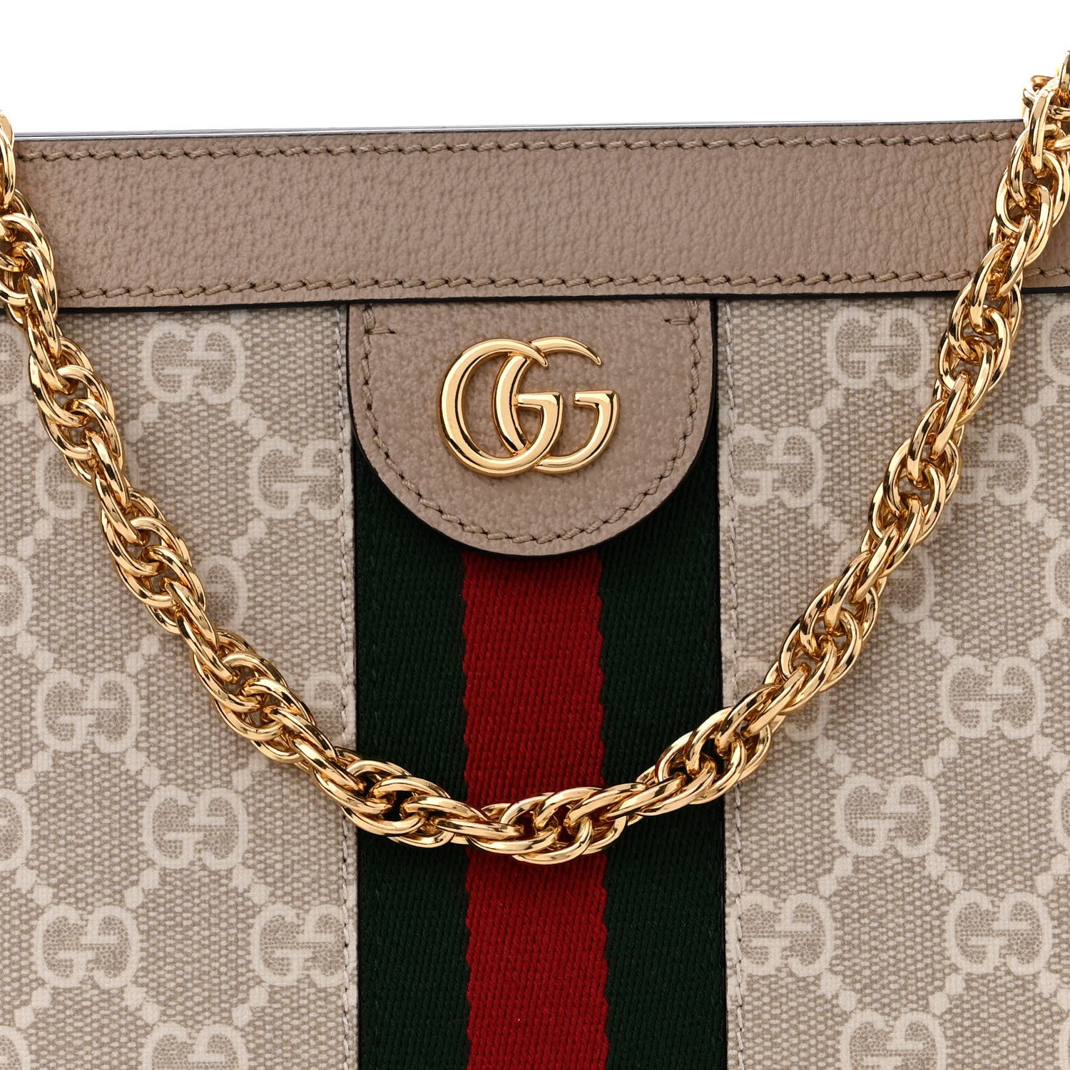Gucci GG Supreme Monogram Textured Dollar Calfskin Web Small Ophidia Chain Shoulder Bag Beige Mystic White Oatmeal 9 of 11