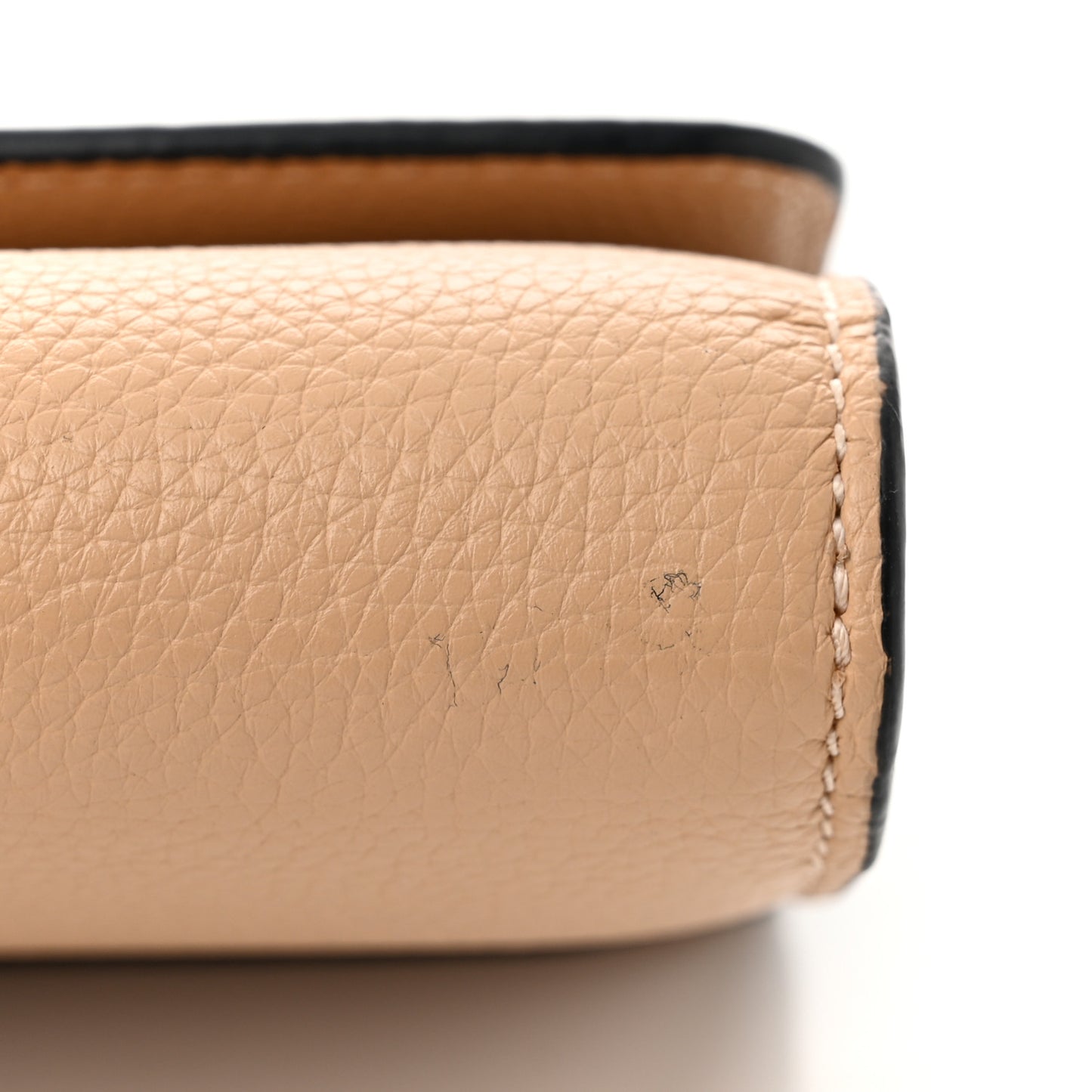 Grained Calfskin Virtus Wallet On Chain Beige