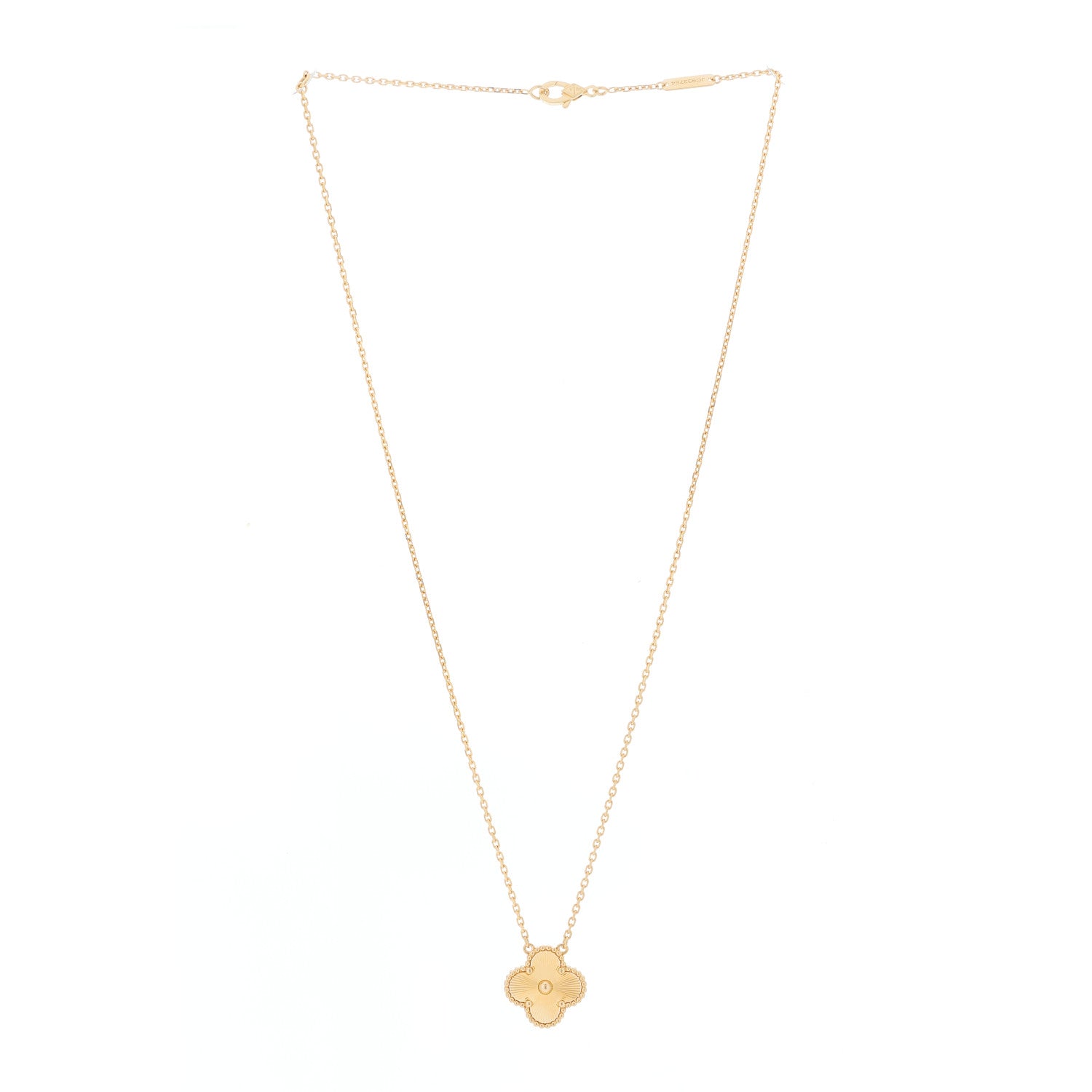 Van Cleef & Arpels 18K Yellow Gold Guilloche Vintage Alhambra Pendant Necklace 2 of 5