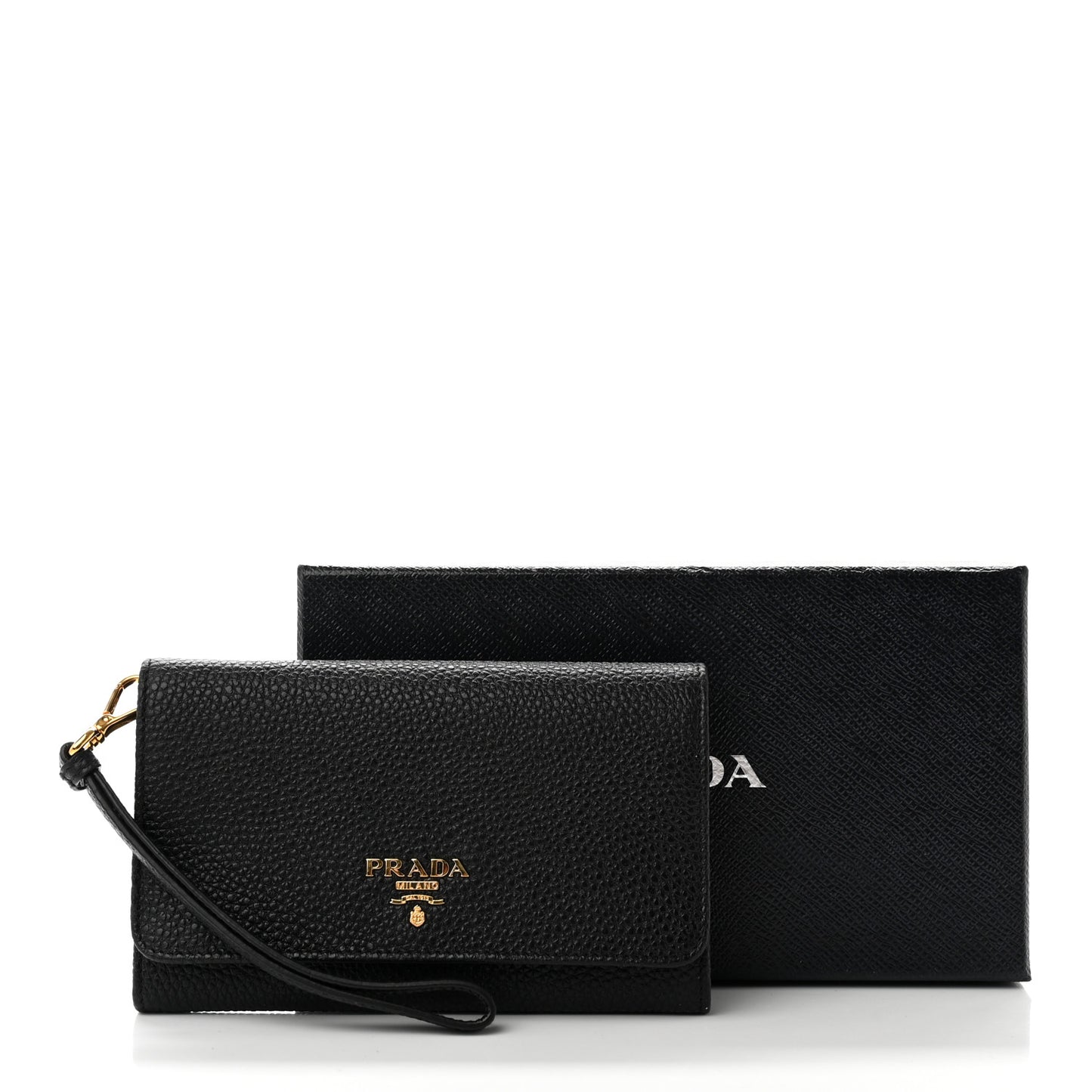 Vitello Grain Wristlet Wallet Black