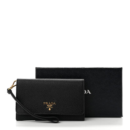 Prada Vitello Grain Wristlet Wallet Black 7 of 7