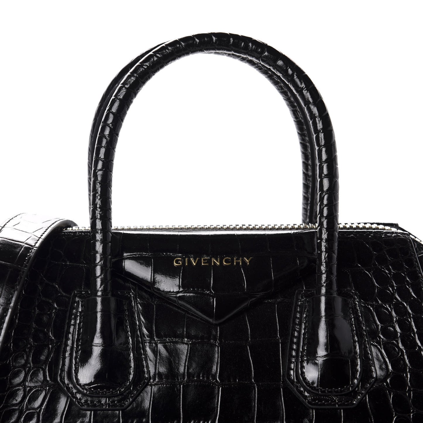 Calfskin Crocodile Embossed Small Antigona Black